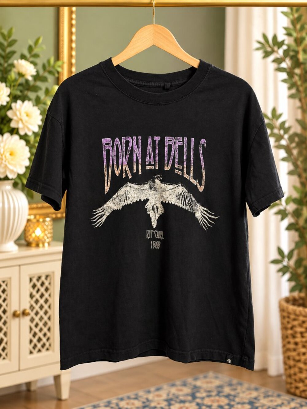 Rip Curl Born at Bells Eagle Graphic Tee Washed Black XS Surf Skate